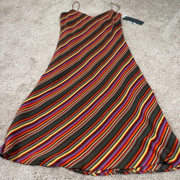 Ralph by Ralph Lauren Slip Dress Womens 6 Green Striped Vintage Midi Bias NWT - Picture 2 of 7